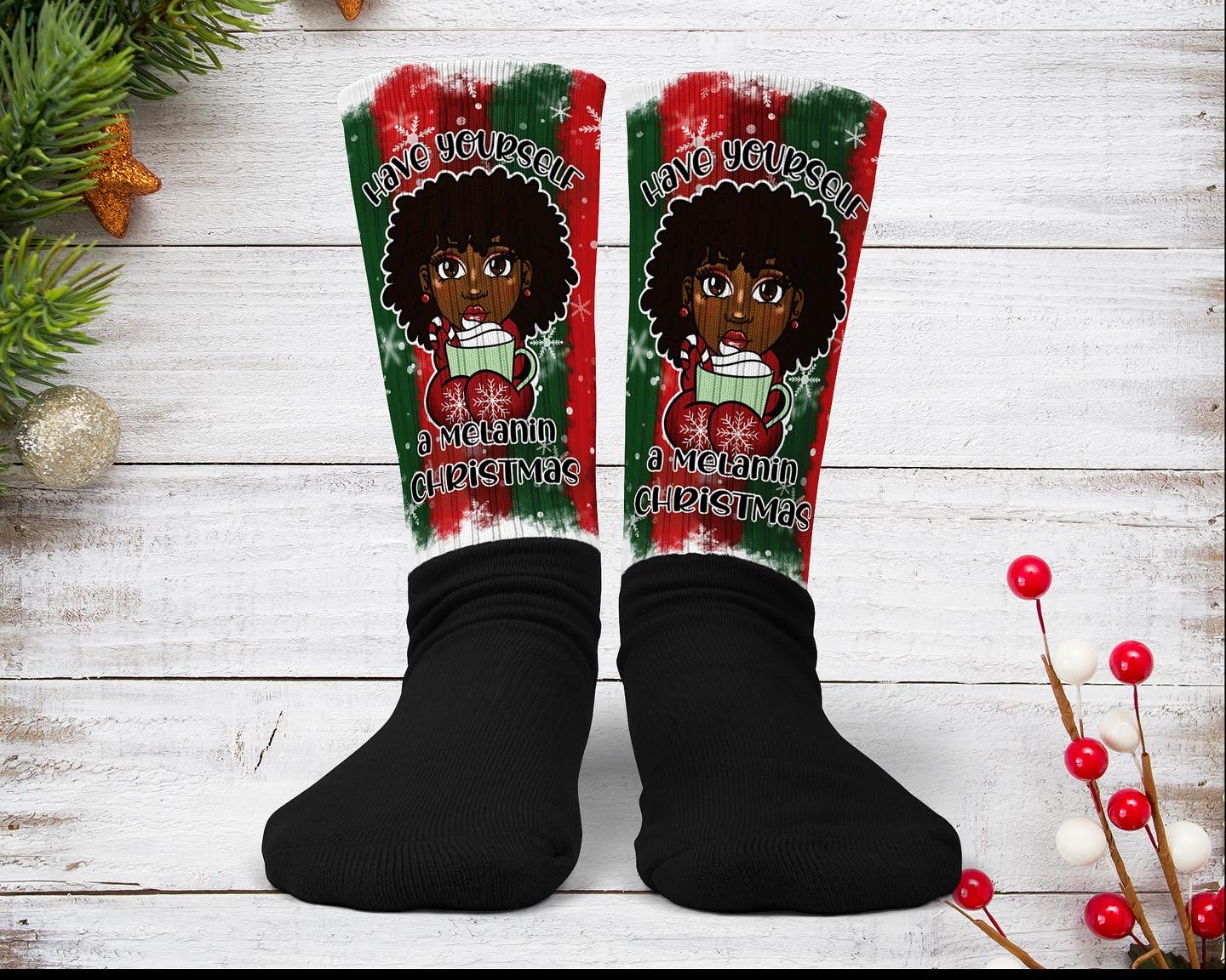 Melanin Christmas Socks